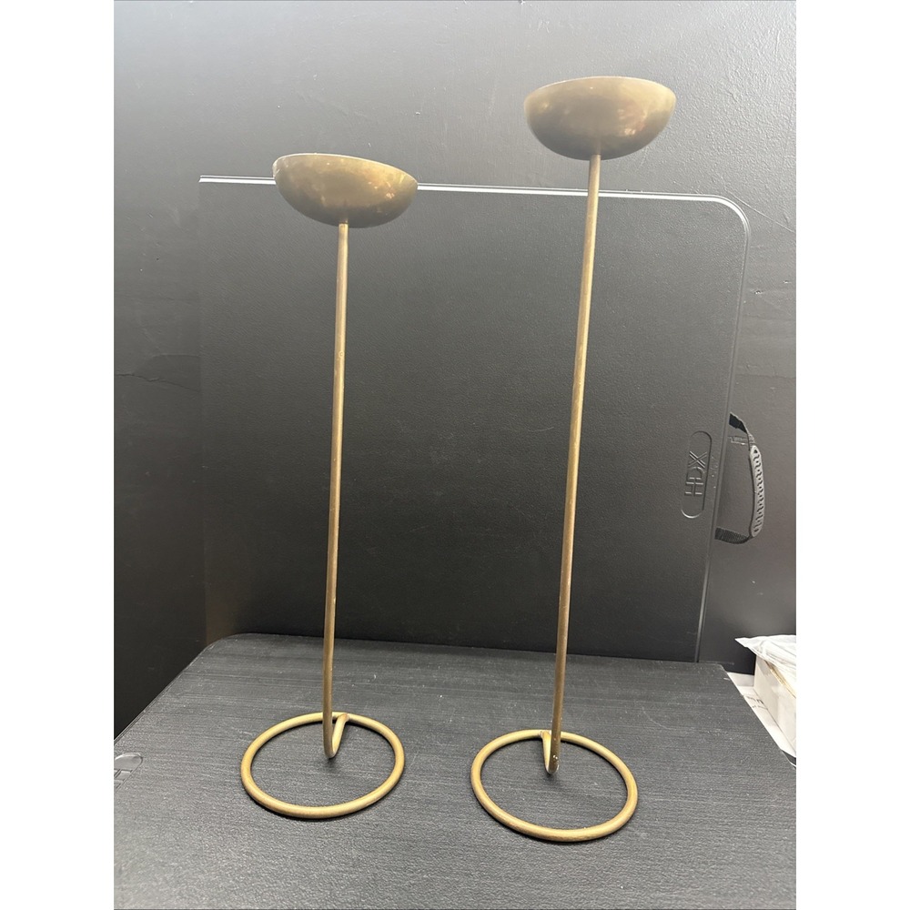 Set Of Two Vintage Mid Century Swedish Brass Candle Holders